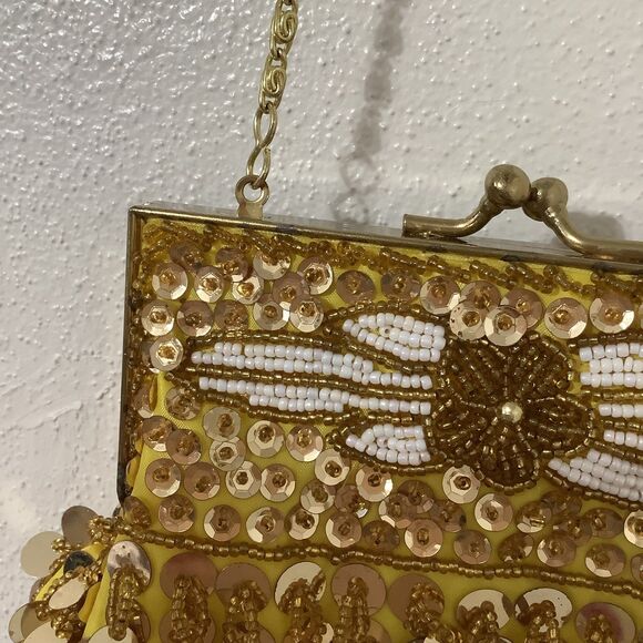 Vintage Y2K Gold Beaded Sequin Fairy 20s Art Deco Flapper Style Crossbody Bag - Picture 4 of 10